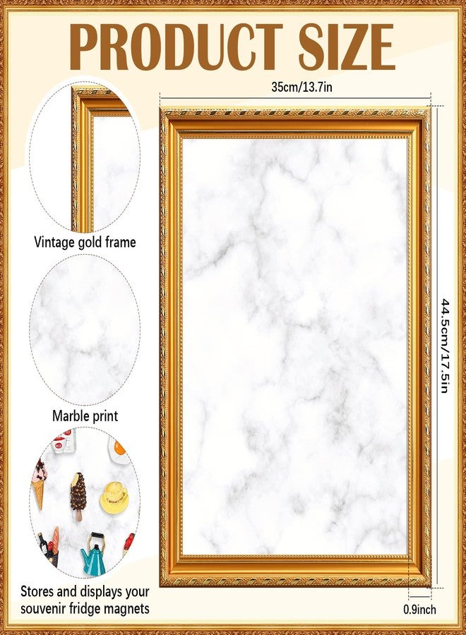 Fiwochic 17.5" x 13.7" Large Gold Magnet Display Board Marble Design Bulletin Board Souvenir Fridge Magnets Collection Display Notes, Photos, Memo and More Magnetic Frame for Wall Table Refrigerator - Image 2