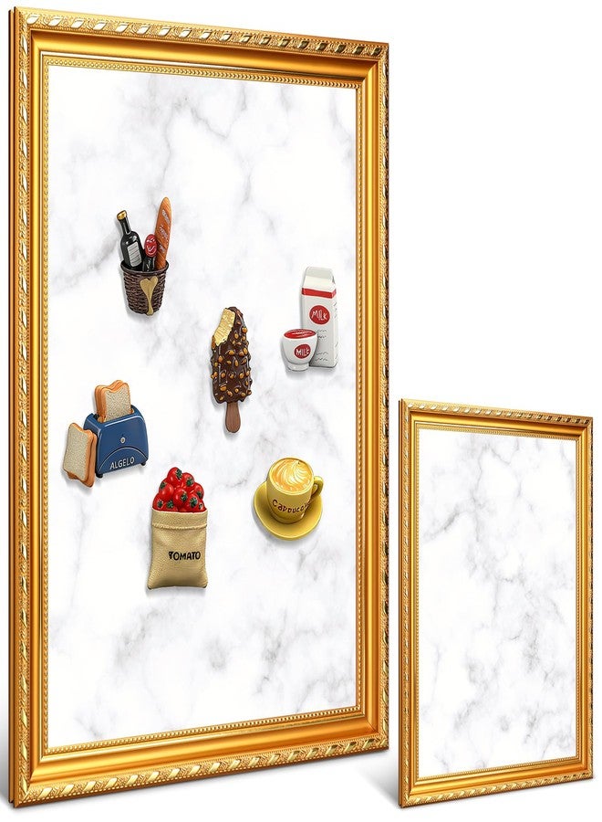 Fiwochic 17.5" x 13.7" Large Gold Magnet Display Board Marble Design Bulletin Board Souvenir Fridge Magnets Collection Display Notes, Photos, Memo and More Magnetic Frame for Wall Table Refrigerator - Image 1