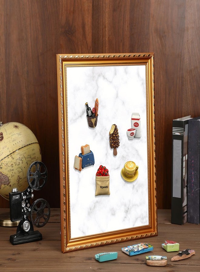 Fiwochic 17.5" x 13.7" Large Gold Magnet Display Board Marble Design Bulletin Board Souvenir Fridge Magnets Collection Display Notes, Photos, Memo and More Magnetic Frame for Wall Table Refrigerator - Image 3