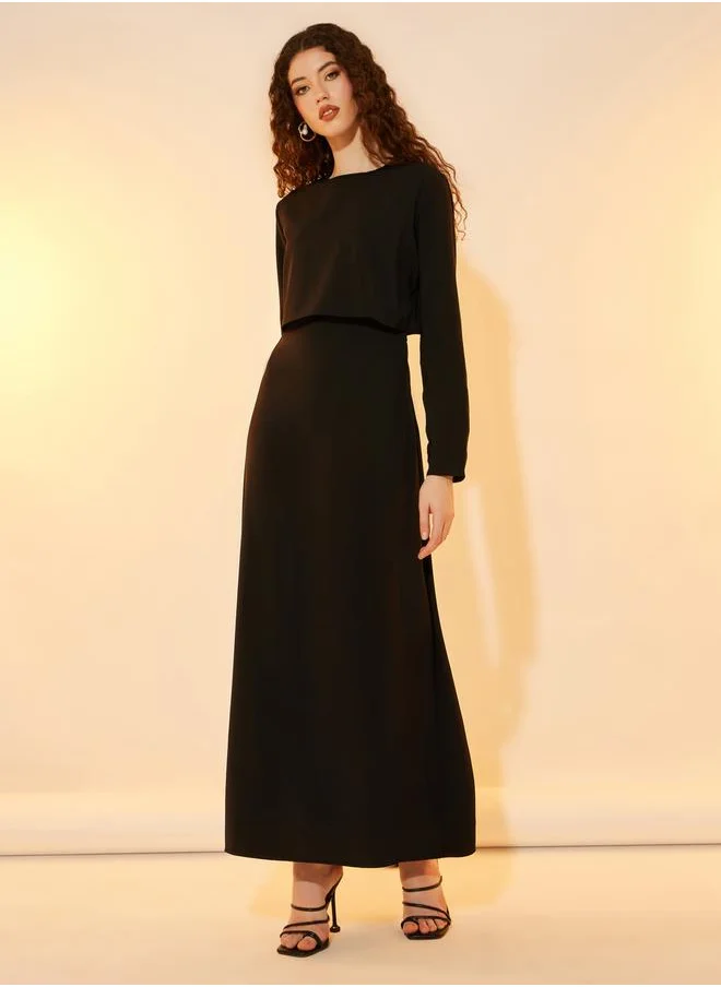 ستايلي 2in1 Look Solid Round Neck A-Line Maxi Dress