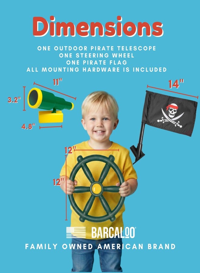 Barcaloo Playground Equipment Bundle Set with Kids Pirate Telescope, Pirate Steering Wheel & Flags, Jungle Gym Playset Accessories for Backyard Swings, Playground Set for Backyards - Image 2