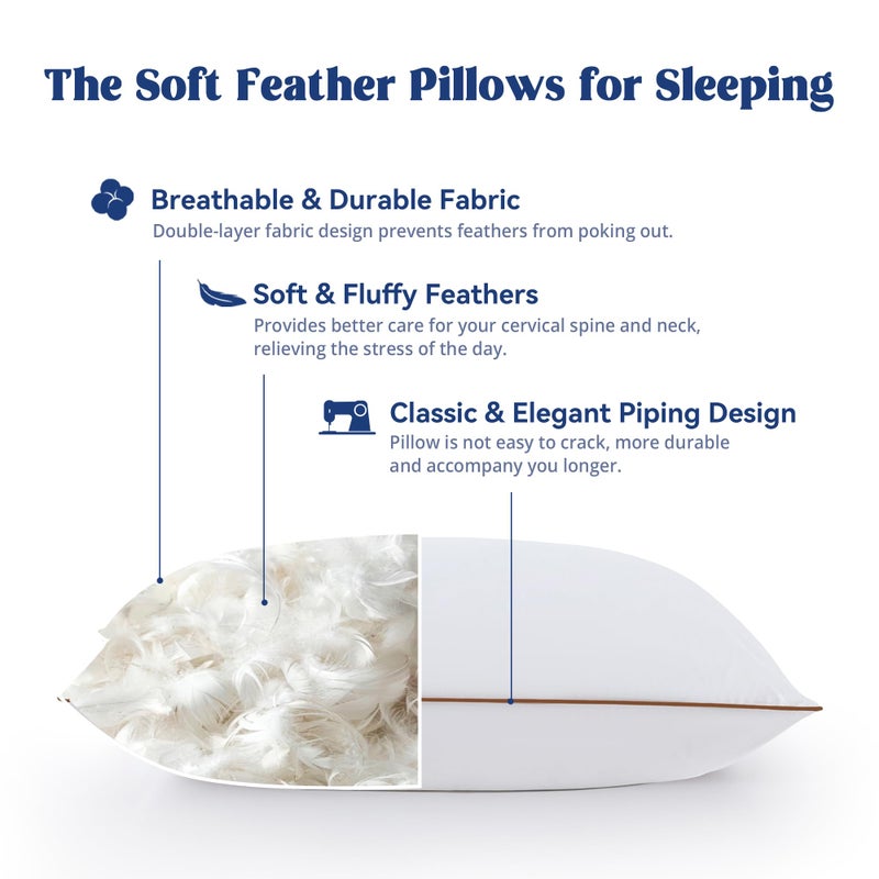 puredownÂ® Goose Feather Down Pillows Queen Size Set of 2, Soft Fluffy Bed Pillow for Sleeping with 100% Cotton Cover, Medium Firm Luxury Hotel Collection Pillow for Back, Stomach or Side Sleeper - Image 4