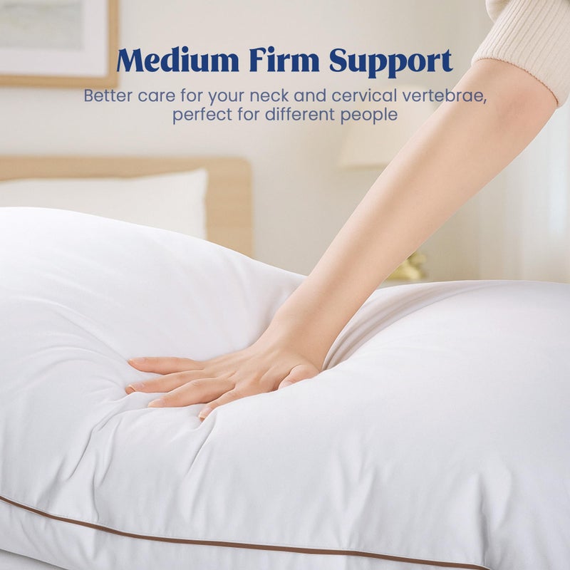 puredownÂ® Goose Feather Down Pillows Queen Size Set of 2, Soft Fluffy Bed Pillow for Sleeping with 100% Cotton Cover, Medium Firm Luxury Hotel Collection Pillow for Back, Stomach or Side Sleeper - Image 5