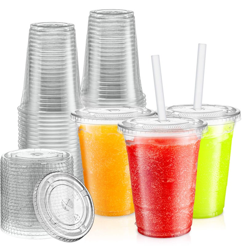 Zeml 100 Sets Plastic Cups With Lids Smoothie Cups Milkshake Cups 16 oz