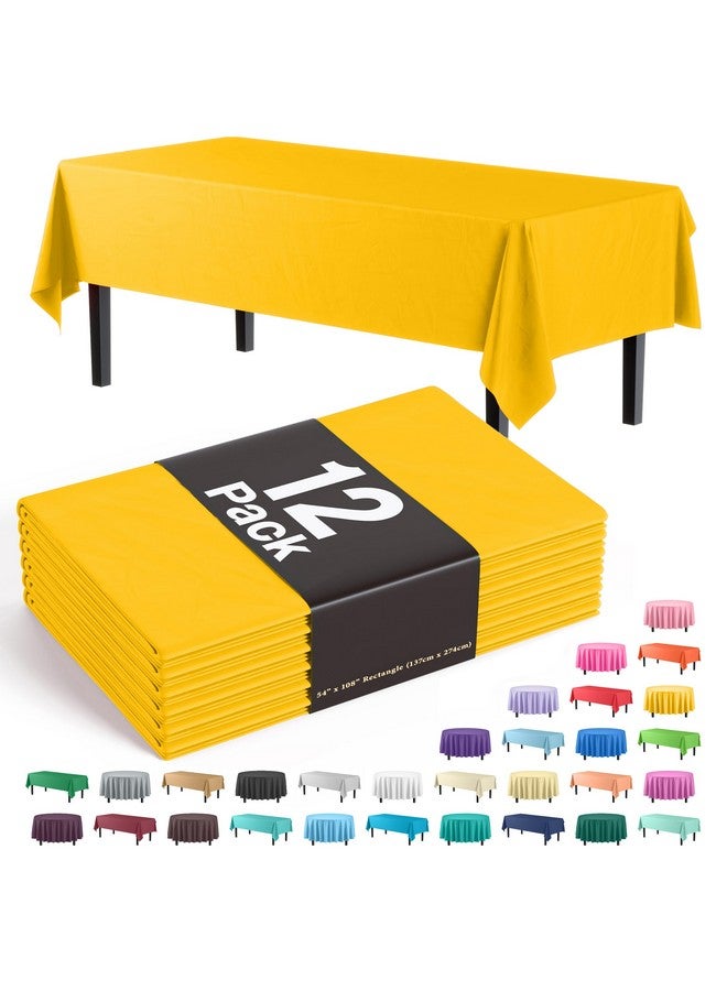 Exquisite 12-Pack Premium Plastic Tablecloth 54in. x 108in. Rectangle Table Cover - Yellow - Image 1