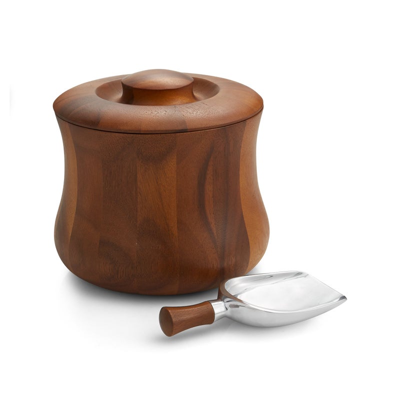 Nambe nambe Nara Ice Bucket with Scoop and Lid to Keep Cool Acacia Wood Wine Holder with Plastic Insert Cooler for Parties Bar Cart Accessory 85Inch Designed by Sean OHara 