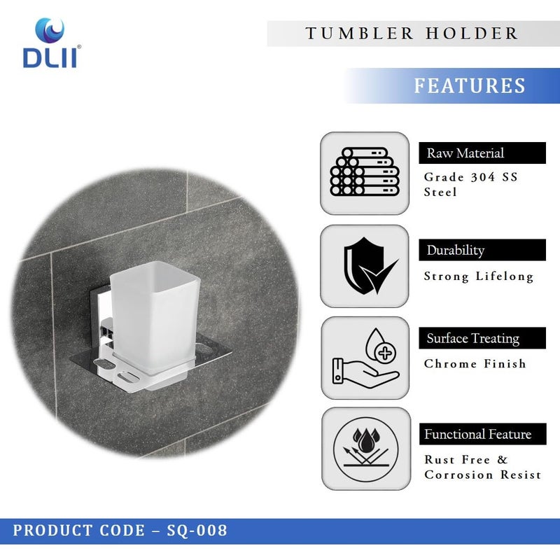 DLII® Square Tumbler Holder - Premium Stainless Steel 304 Grade | Toothbrush Organizer | Rust-Resistant Wall Mounted Brush Holder for Bathroom Accessory - Image 4