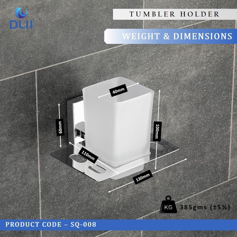 DLII® Square Tumbler Holder - Premium Stainless Steel 304 Grade | Toothbrush Organizer | Rust-Resistant Wall Mounted Brush Holder for Bathroom Accessory - Image 3