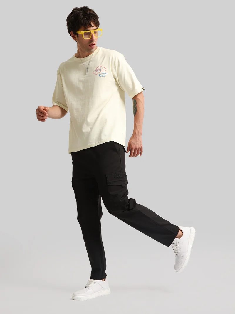 Maniac  Maniac Mens Emboassed Pocket Black Cotton Blend Baggy Cargo Pant for Men | Best Price UAE