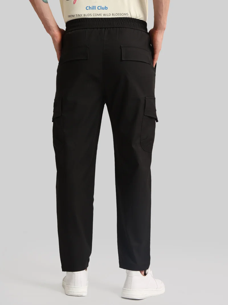 Maniac  Maniac Mens Emboassed Pocket Black Cotton Blend Baggy Cargo Pant for Men | Best Price UAE