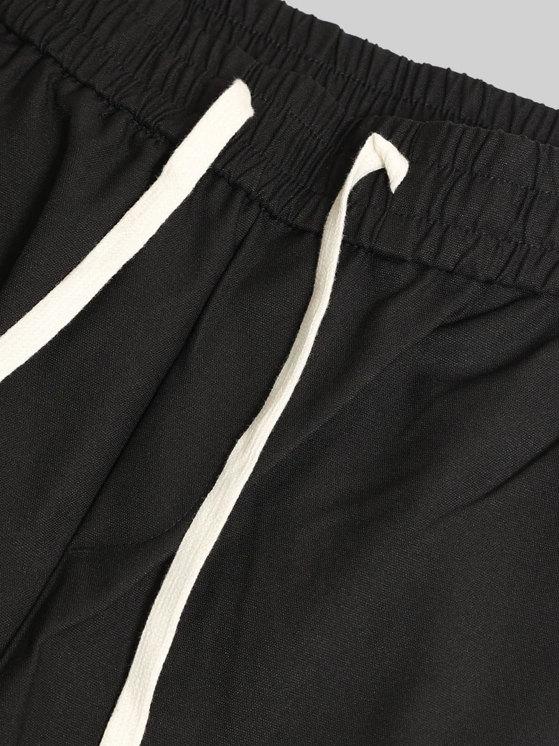 Maniac  Maniac Mens Emboassed Pocket Black Cotton Blend Baggy Cargo Pant for Men | Best Price UAE