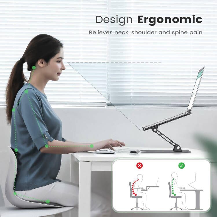 Orlian Adjustable Laptop Stand for Desk, Aluminum Portable Laptop Stand, Lightweight 500g, Foldable Ergonomic Computer Notebook stand Holder for 11-16" MacBook Air Pro, Dell XPS,HP Computer Notebook, Black - Image 2
