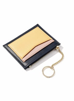 Women's Small Wallet with Card Slots Multiple Zip Holder Keychain Cropped Leather (Blue)