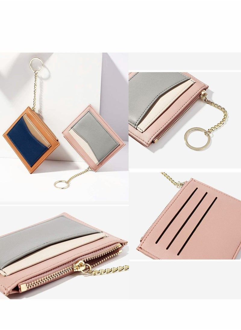 Y&D - Women's Small Wallet with Card Slots Multiple Zip Holder Keychain Cropped Leather (Blue) - Image 1