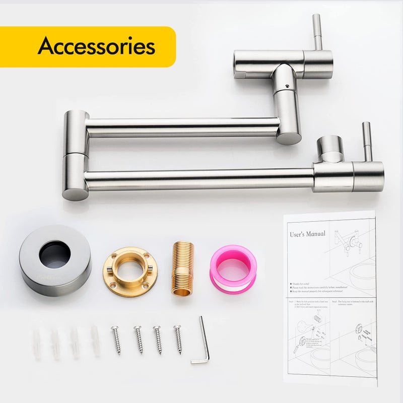 Fransiton Brushed Nickel Pot Filler  Pot Filler Faucet Wall Mount  Brass Folding Stretchable With Double Joint Swing Arm Single Hole Two Handles Kitchen Restaurant - Image 5