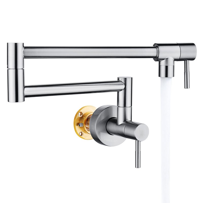 Fransiton Brushed Nickel Pot Filler  Pot Filler Faucet Wall Mount  Brass Folding Stretchable With Double Joint Swing Arm Single Hole Two Handles Kitchen Restaurant - Image 1