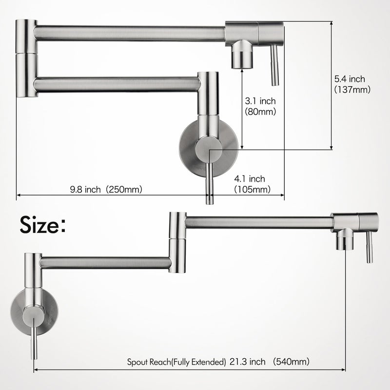 Fransiton Brushed Nickel Pot Filler  Pot Filler Faucet Wall Mount  Brass Folding Stretchable With Double Joint Swing Arm Single Hole Two Handles Kitchen Restaurant - Image 4