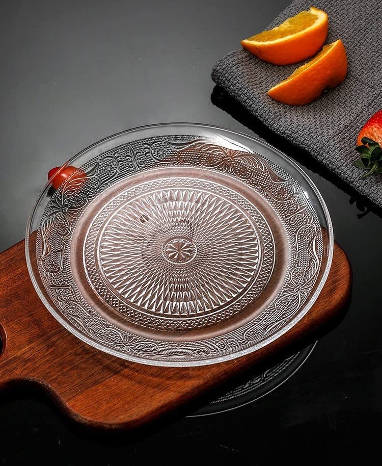 RAHAS Glass Salad Plates 7 Inches Glass Fruit Dessert Plates Clear Glass Appetizer Dinnerware Set with Beautiful Carved Pattern Dishwasher Safe 6 Pcs - Image 3