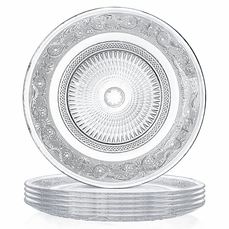 RAHAS Glass Salad Plates 7 Inches Glass Fruit Dessert Plates Clear Glass Appetizer Dinnerware Set with Beautiful Carved Pattern Dishwasher Safe 6 Pcs - Image 1
