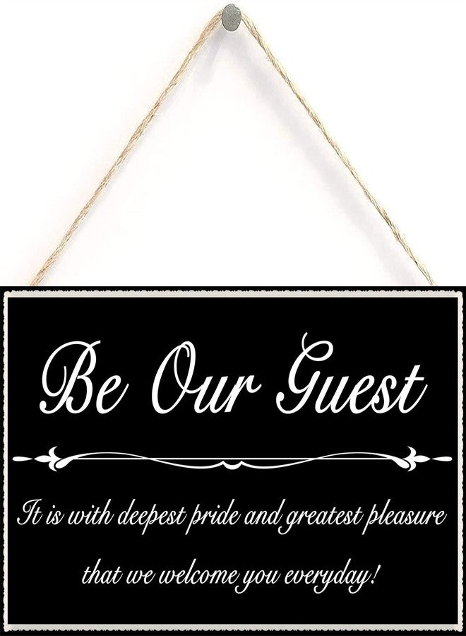 Henntile Be Our Guest Hanging Sign Decorative Wood Sign Home Decor Wood Door Sign Plaque 12" x 6" - Image 1