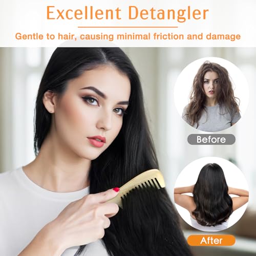 kilofly Genuine No Static Natural Sheep Horn Comb [Set of 2] + Carrying Pouch - Image 5