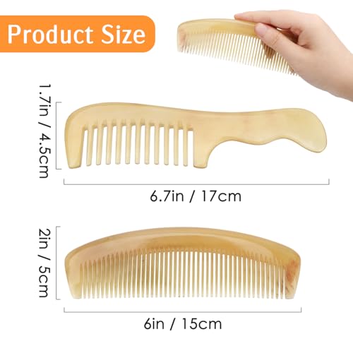 kilofly Genuine No Static Natural Sheep Horn Comb [Set of 2] + Carrying Pouch - Image 2