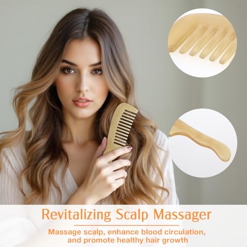 kilofly Genuine No Static Natural Sheep Horn Comb [Set of 2] + Carrying Pouch - Image 4