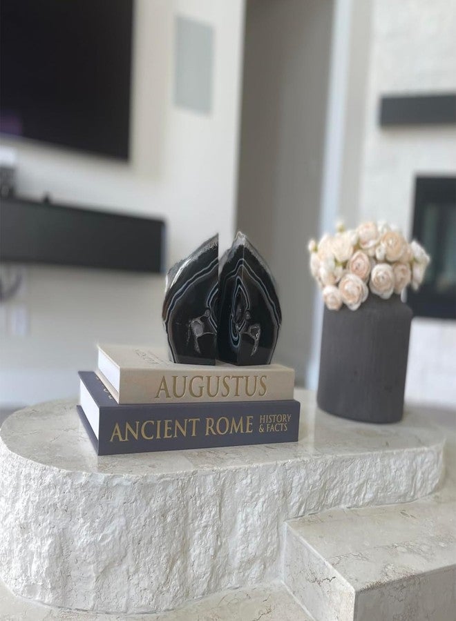 JIC Gem Agate Bookend(s) Black Bookshelf Decor geode bookends 1 Pair 3to 4 Lbs from Brazilian with Rubber Bumpers for Office and Home Decoration - Image 5
