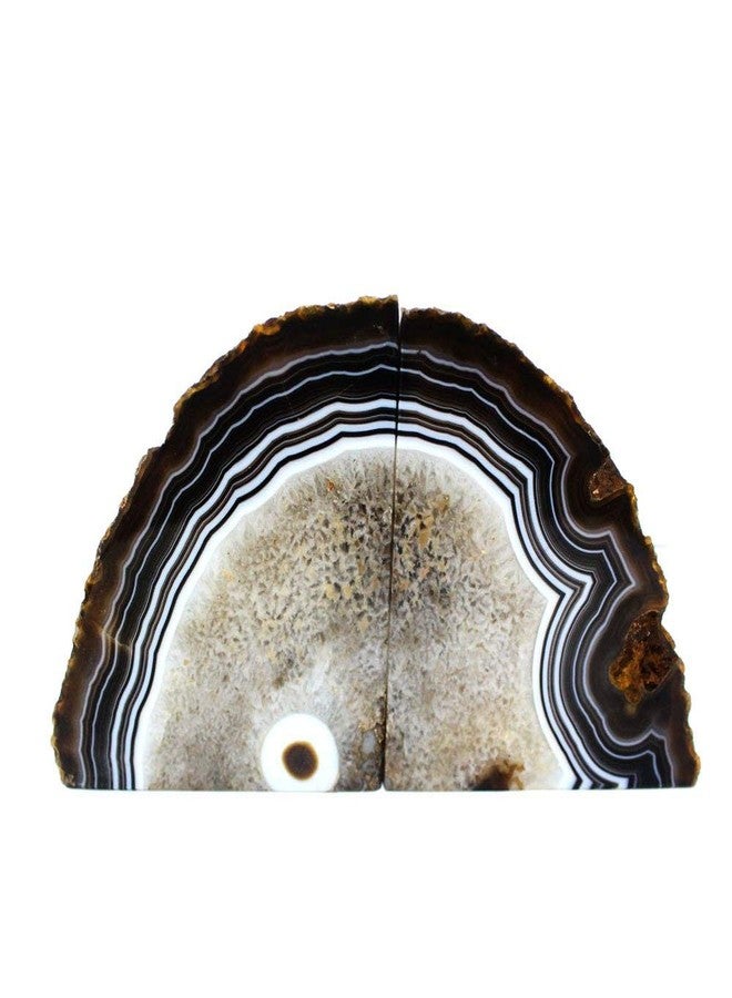 JIC Gem Agate Bookend(s) Black Bookshelf Decor geode bookends 1 Pair 3to 4 Lbs from Brazilian with Rubber Bumpers for Office and Home Decoration - Image 2