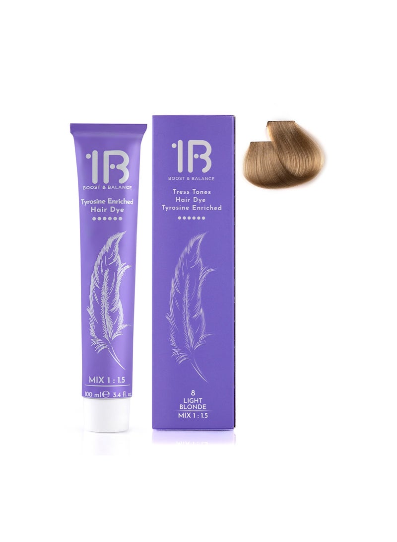 1B Hair Color Cream #8 Light Blonde – Permanent Hair Dye with Tress Tones Tyrosine Complex | 100ml | Natural Golden Blonde Pigment | Long-Lasting Shine & Softness for Blonde Hair - Image 2