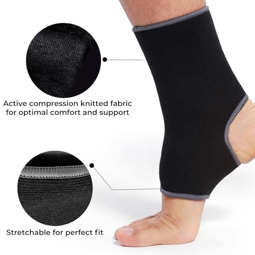 NEOTech Care Ankle Support Sleeve (1 Unit) - Open Heel, Light, Elastic & Breathable Knitted Fabric - Medium Compression - For Men, Women, Kids - Right or Left Foot - Black Color (Size L) - Image 5