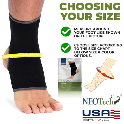 NEOTech Care Ankle Support Sleeve (1 Unit) - Open Heel, Light, Elastic & Breathable Knitted Fabric - Medium Compression - For Men, Women, Kids - Right or Left Foot - Black Color (Size L) - Image 2