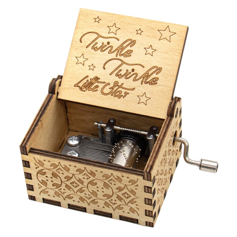 AUEAR Wooden Hand Crank Twinkle Little Stars Music Box Vintage Handmade Best Gift for Friends