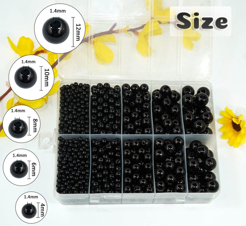 Wavlakth Black Pearl Beads for Jewelry Making, 1750pcs Black Pearl Craft Bead with Hole 4mm 6mm 8mm 10mm 12mm Loose Spacer Bead for Necklace Bracelet Earrings Ring Choker Wedding Dress Decor - Image 2