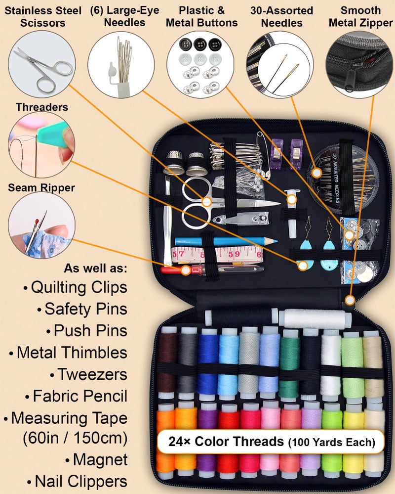 Vellostar Sewing Kit for Adults & Beginners - A Portable Hand Needle and Thread Kit with Premium Sewing Supplies and Accessories for Emergency Clothing Repairs, Travel, and Home Mending - Image 2