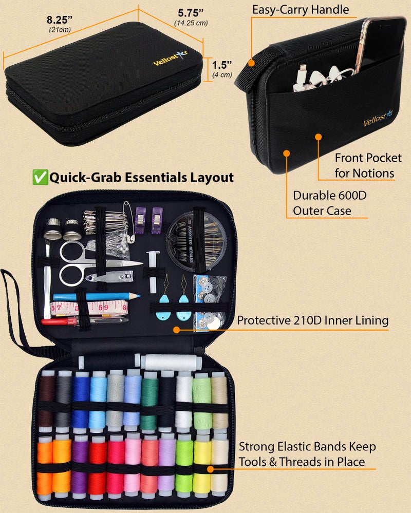 Vellostar Sewing Kit for Adults & Beginners - A Portable Hand Needle and Thread Kit with Premium Sewing Supplies and Accessories for Emergency Clothing Repairs, Travel, and Home Mending - Image 4