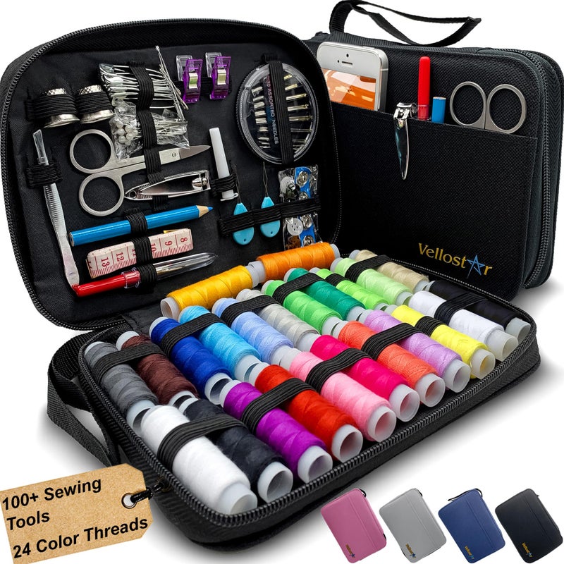 Vellostar Sewing Kit for Adults & Beginners - A Portable Hand Needle and Thread Kit with Premium Sewing Supplies and Accessories for Emergency Clothing Repairs, Travel, and Home Mending - Image 1