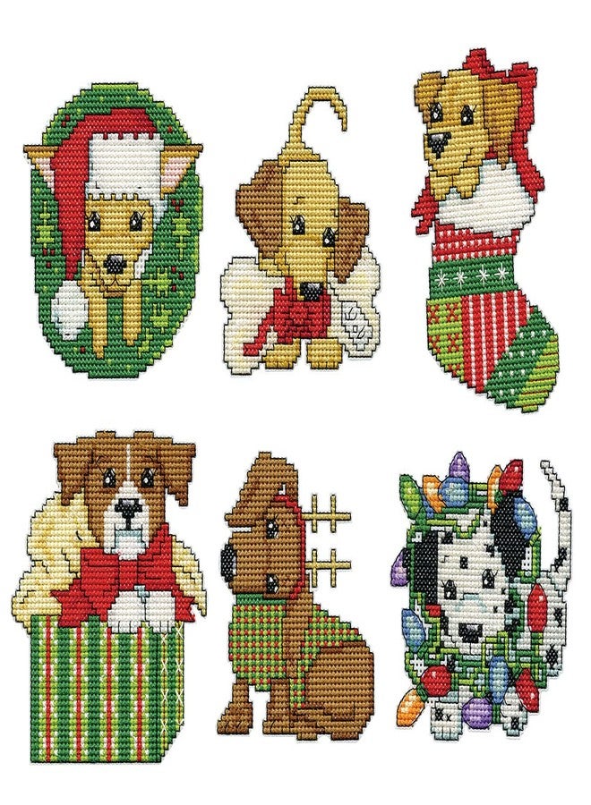 DesignWorks Ink Christmas Puppies Counted Cross Stitch Ornament Kit - Set/6 - Image 1