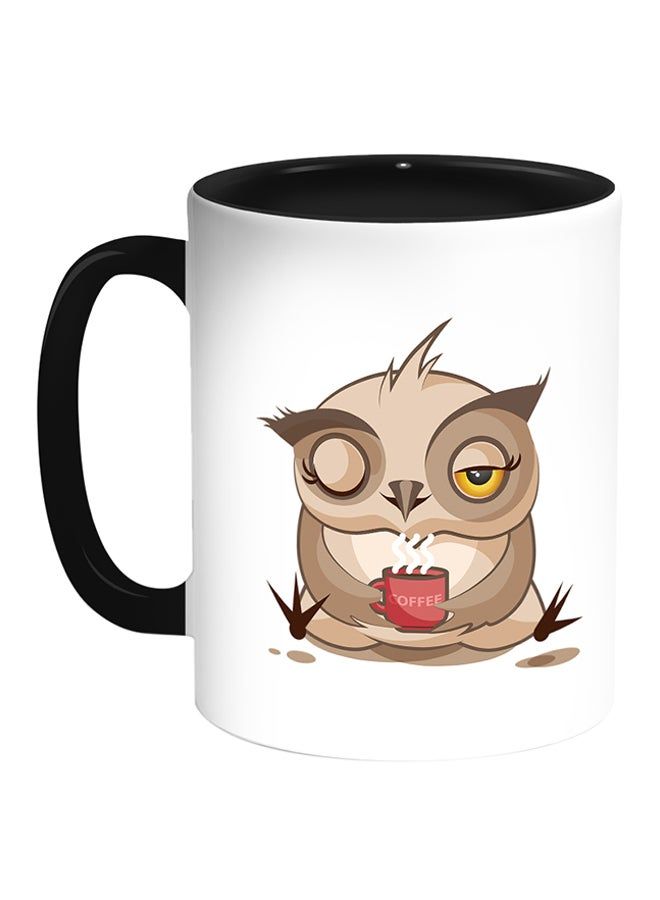 RKN Owl Printed Coffee Mug White/Black 11ounce - Image 2