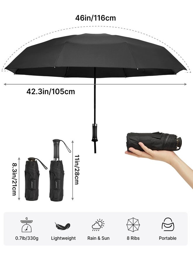 جي4فري مظلة سفر صغيرة وخفيفة الوزن من G4Free مقاس 46 بوصة، مظلة جيب محمولة فائقة النحافة، مقبض مدمج قابل للتمديد، حماية من الأشعة فوق البنفسجية بدرجة UPF 50+، حجم صغير مناسب لحقيبة الظهر وحقيبة اليد (أسود) - Image 3