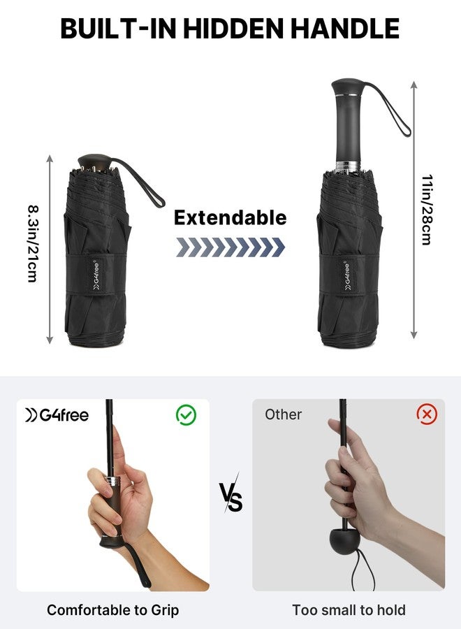 جي4فري مظلة سفر صغيرة وخفيفة الوزن من G4Free مقاس 46 بوصة، مظلة جيب محمولة فائقة النحافة، مقبض مدمج قابل للتمديد، حماية من الأشعة فوق البنفسجية بدرجة UPF 50+، حجم صغير مناسب لحقيبة الظهر وحقيبة اليد (أسود) - Image 2