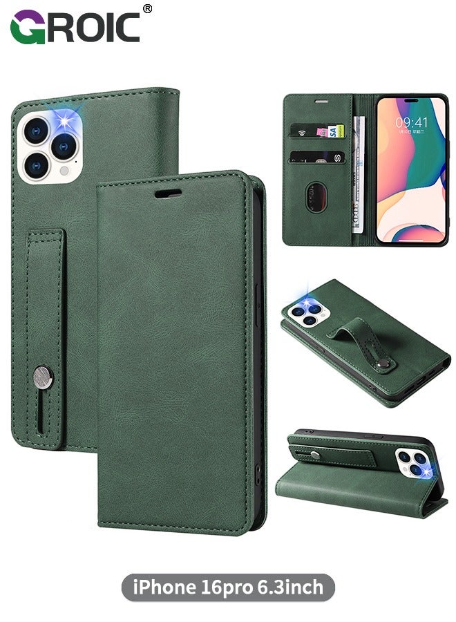 GROIC For iPhone 16 Pro Case,Luxury Leather Wallet Cover, Leather Wallet Case Classic Design with Card Slot and Magnetic Flip Flip Folding Case for iPhone 16 Pro Phone Shell 6.3'' - Image 1
