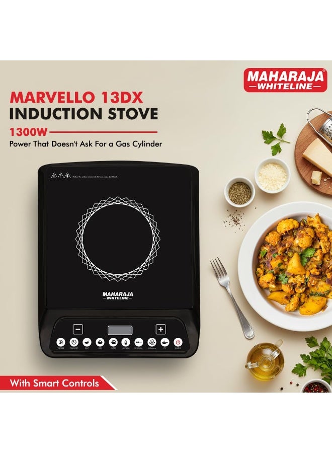 Maharaja Whiteline Marvello 13DX 1300W Smart Induction Cooktop| 7 Preset Indian Menus | Automatic Voltage Regulator | Pan Sensor Technology | Safe, Fast & Energy Efficient | Easy Clean Surface, Black - Image 2