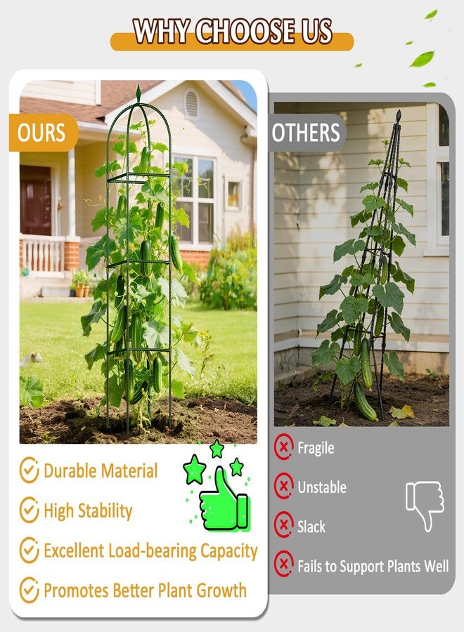 CL FUN Garden Obelisk Trellis for Climbing Plants Outdoor, Tomato Cage, Rose, Flowers, Grape, Pea, Cucumber Trellis, Rustproof Plastic Coated Metal Plant Support Trellis for Potted Plants (Square (Green), 1) - Image 4