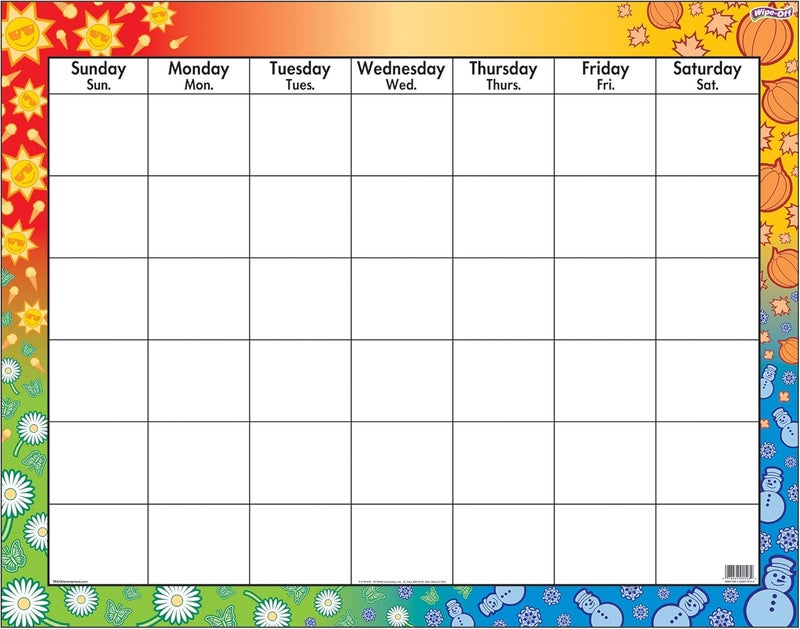 Trend Enterprises Large Wipe-Off Blank Calendar Chart - 22" x 28"