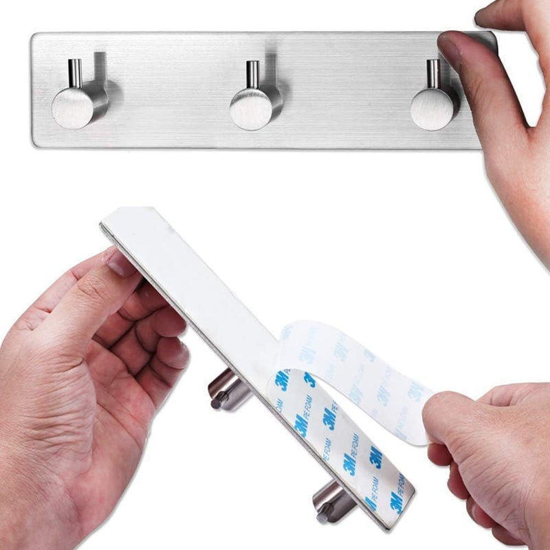 Eletree 3 Hooks Self Adhesive Hanger Coat Towel Robe Rack Rail Wall Mount Floating Stainless Steel Water and Rust Proof Heavy Duty Hooks for Modern Kitchen Bathroom Set of 2 - Image 3