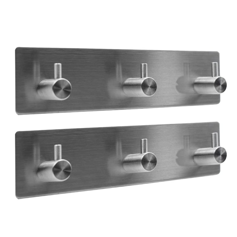 Eletree 3 Hooks Self Adhesive Hanger Coat Towel Robe Rack Rail Wall Mount Floating Stainless Steel Water and Rust Proof Heavy Duty Hooks for Modern Kitchen Bathroom Set of 2 - Image 1