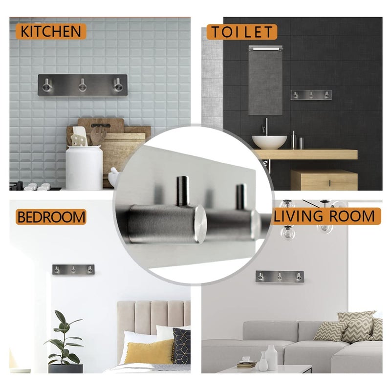 Eletree 3 Hooks Self Adhesive Hanger Coat Towel Robe Rack Rail Wall Mount Floating Stainless Steel Water and Rust Proof Heavy Duty Hooks for Modern Kitchen Bathroom Set of 2 - Image 4