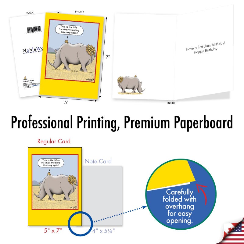 NobleWorks Funny Birthday Paper Card with 5 x 7 Inch Envelope (1 Card) Bday First-Class Birds C3347BDG-UA - Image 4