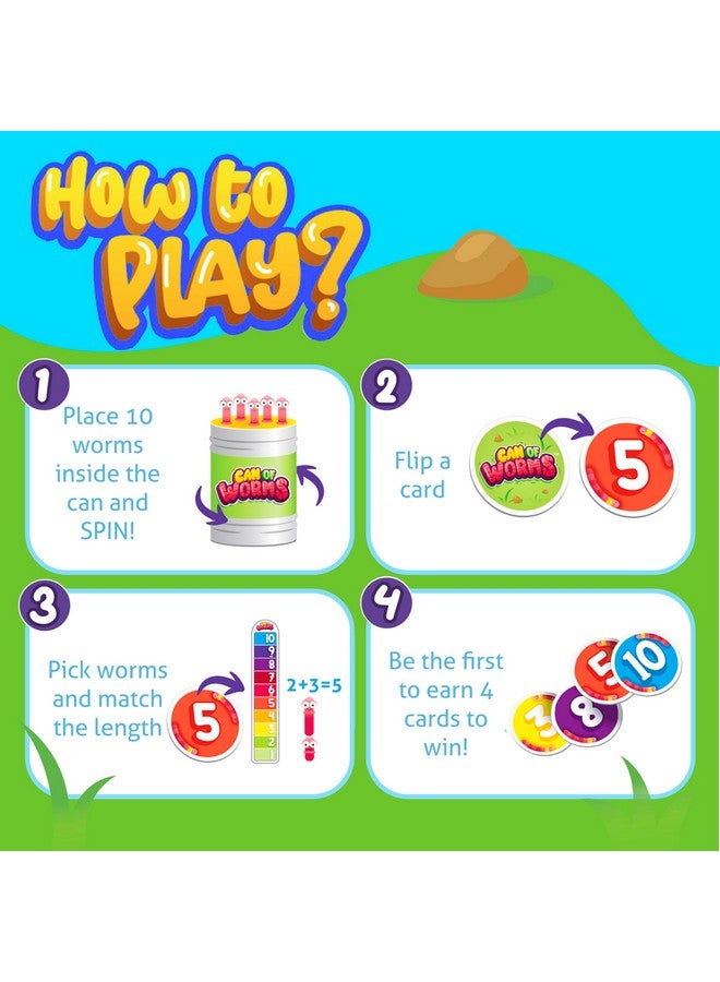 FoxMind Can of Worms Quick Math Game, On The Go Educational Preschool Game for Kids, 15 Minute Worm Toy Kids Board Games, Family Games and More - Image 3